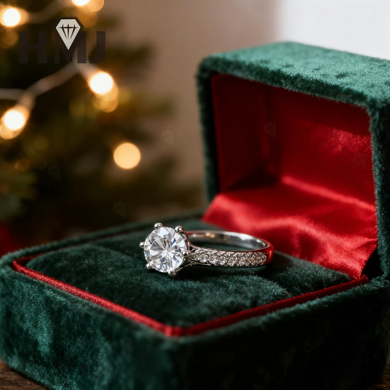 

Moissanite Wedding Ring Round Brilliant Cut 925 Silver Engagement Ring Sparkling Bridal Jewelry for Women Christmas and Easter