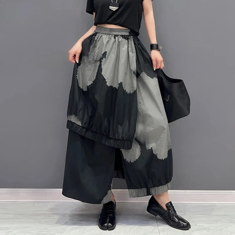 2026 new Painted Fashion New Japanese Style Woman Loose Fit Tide Long Green Black Vintage Printed Skirt Casual Streetwear Skirt