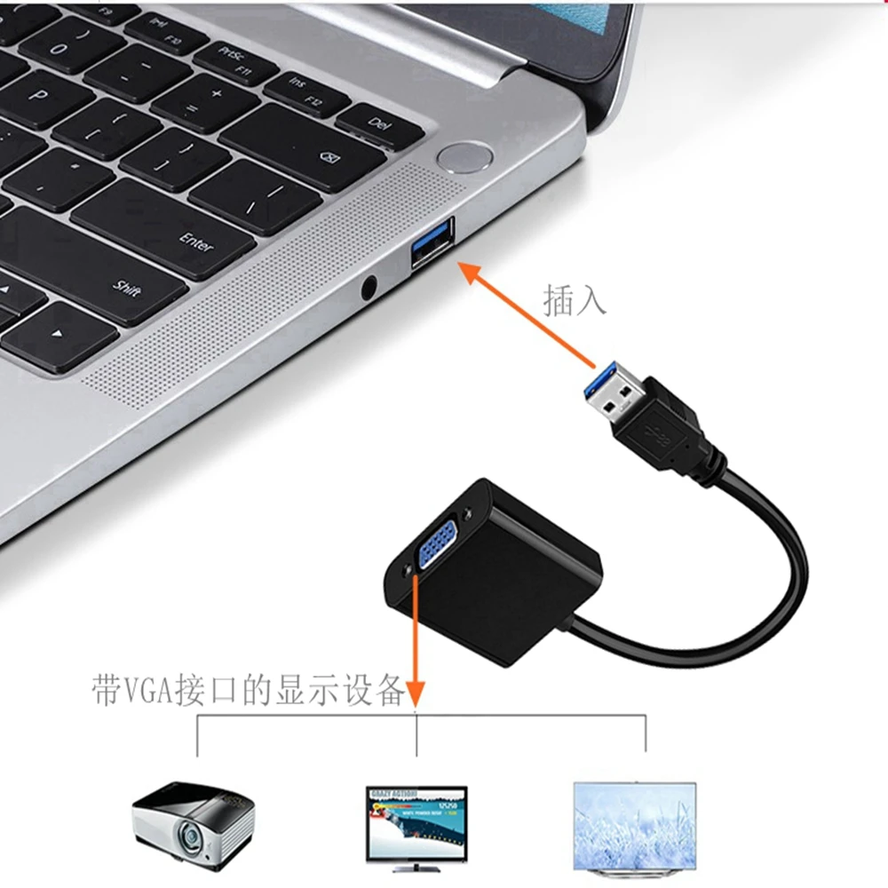 USB 3.0 To VGA Adapter External Video Card Multi Display Converter for Win 7/8/10 Desktop Laptop PC Monitor Projector