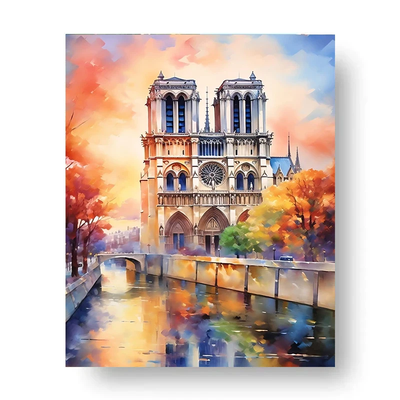 

CHENISTORY City House Landscape Picture By Number Handpainted Gift Drawing Acrylic Oil Painting By Numbers Wall Art Home Decor