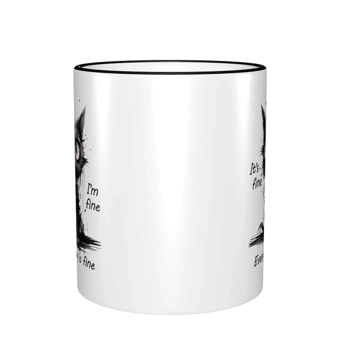 Stressed Cat Funny Cat Meme I'm Fine It's Fine Everything Is Fine Gift Mug for Woman Man Fun Tea Cup Present for Home