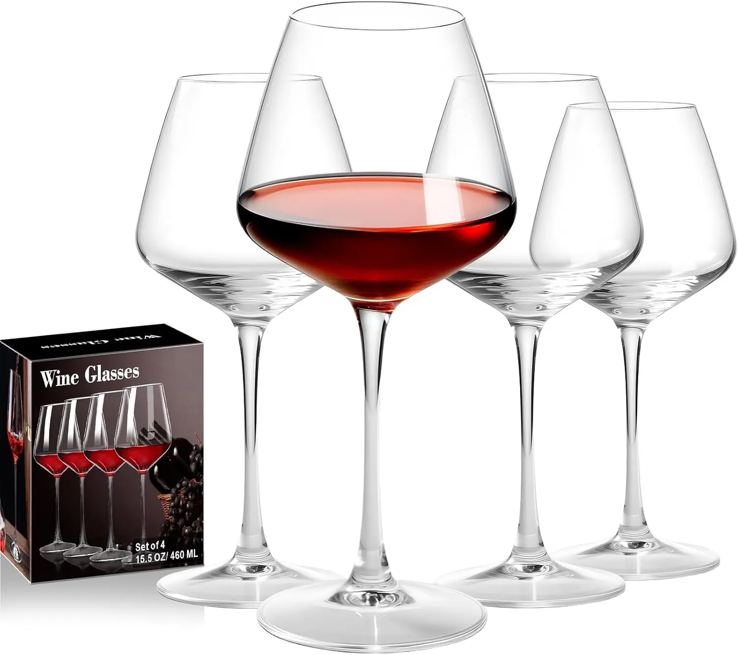 

Burgundy Wine Glasses Set of 4-16oz Hand Blown White & Red Wine Glasses, Clear Lead-Free Glassware for Women, Men, Weddi