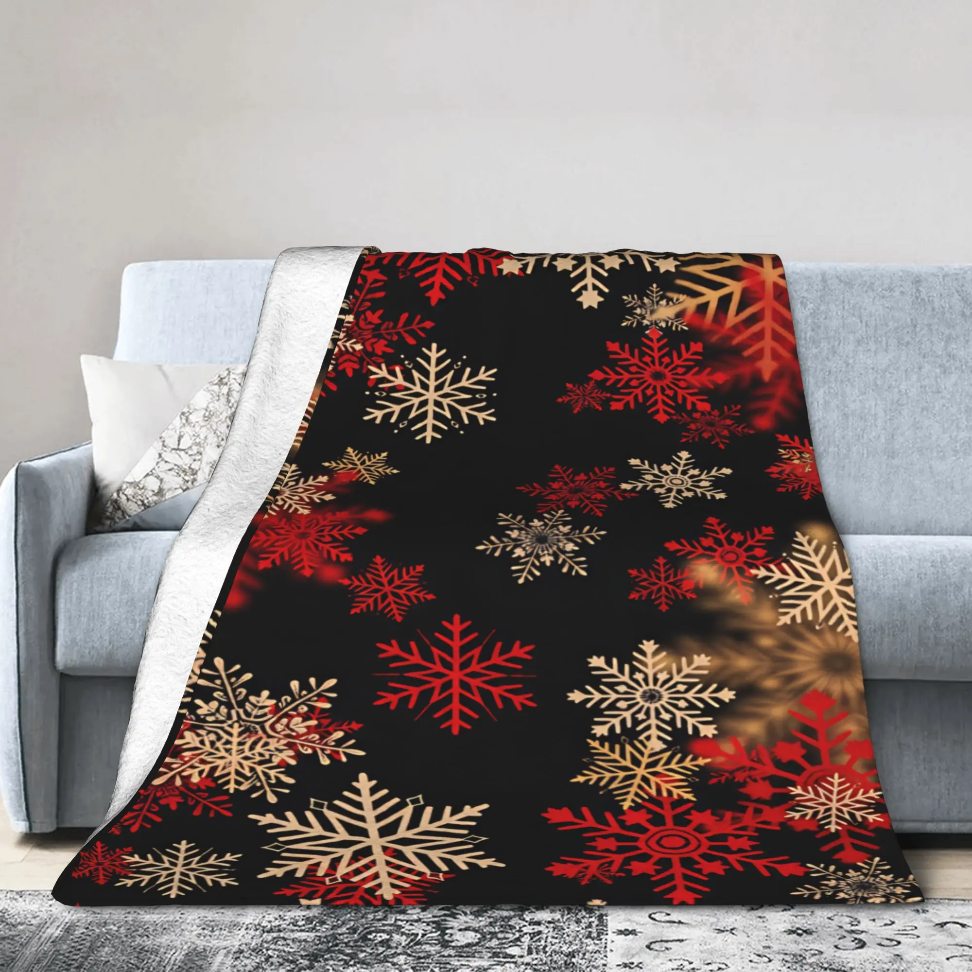 Warm Soft Blankets Decorative Mixed Red Brown Snowflake Bedding Throws  Flannel Bedspread For Bedroom Fashion Sofa Bed Cover