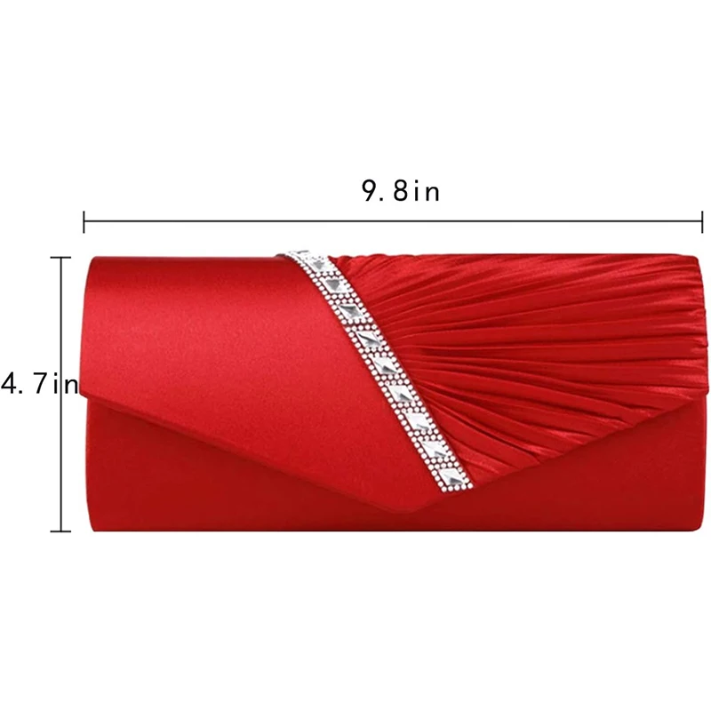 Folds Rhinestone Decor Chain Clutch Bags For Women 2024 Red Evening Party Clucth Envelope Bag Female Girl Luxury Shoulder Pouch