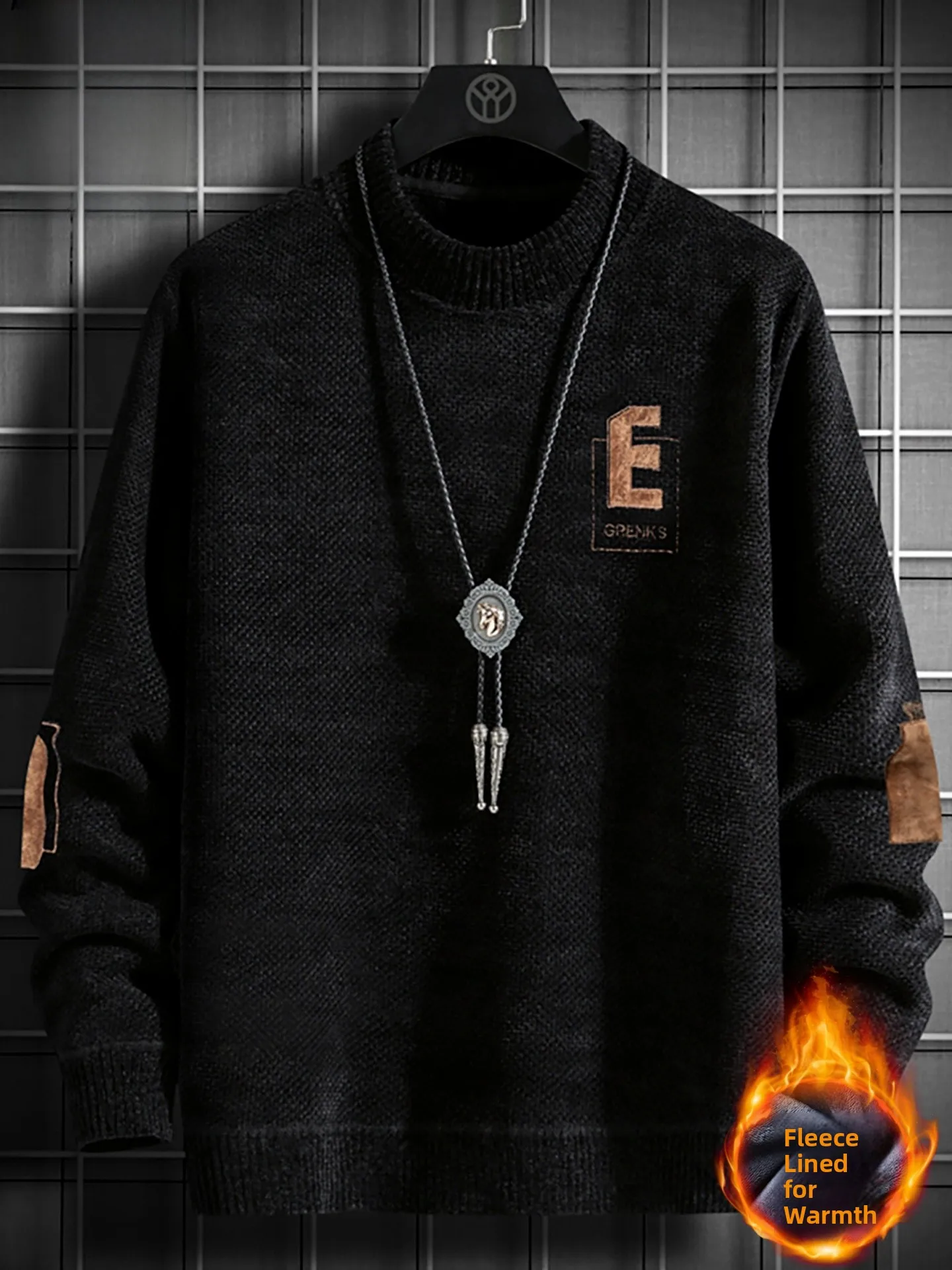 

Мужской утепленный вязаный свитер на флисовой подкладке, осенне-зимний теплый базовый слой, вышитый шерстяной трикотаж, повседневный стиль