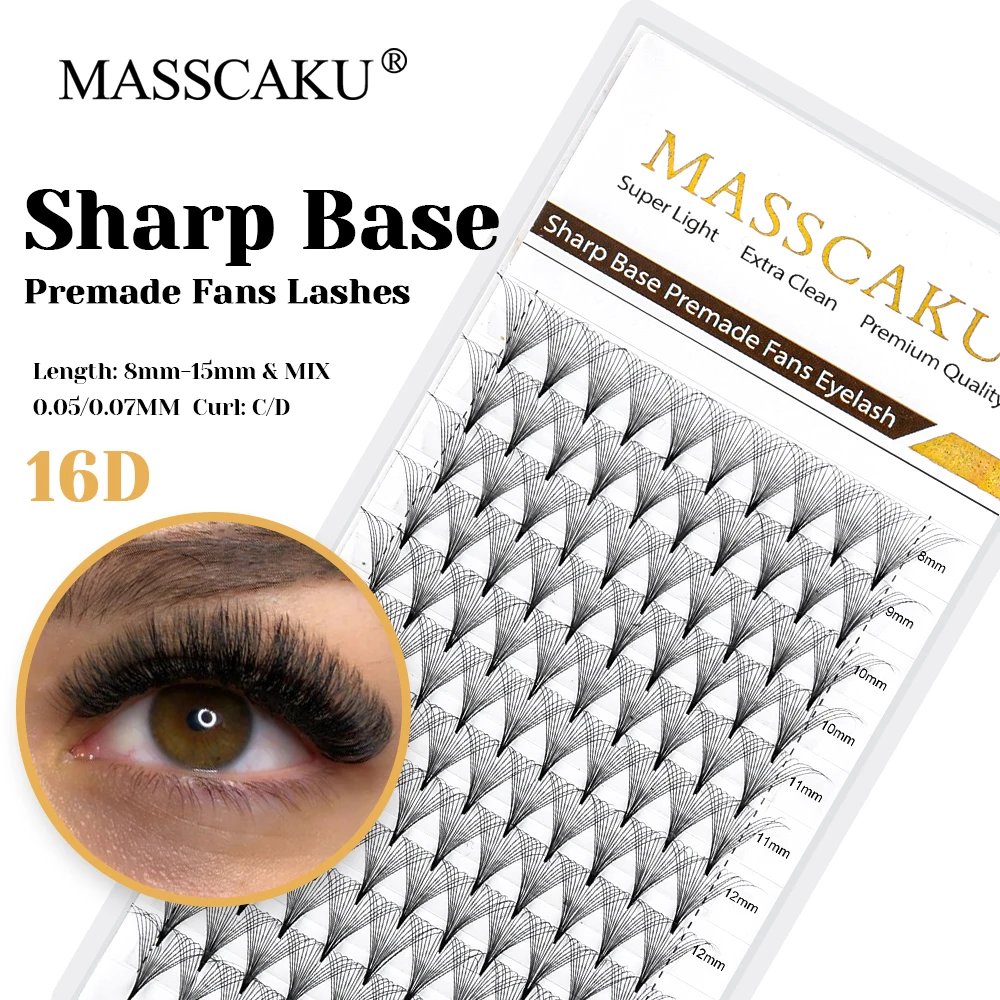 

MASSCAKU Wholesale All Size Soft Sharp Base Premade Fans Eyelash Synthetic Mink Narrow Root Thin Stem Eyelashes for Makeup Use