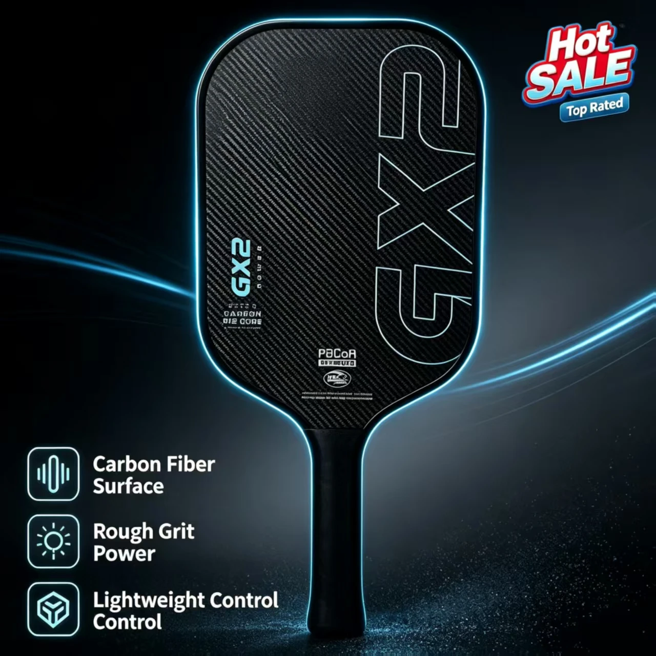 GX2 Elongated SSTCORE 2.0 3k Woven Raw 16mm Toray T700 Mid Modulus Carbon Fiber Thermoformed One‑Piece Molding Pickleball Paddle