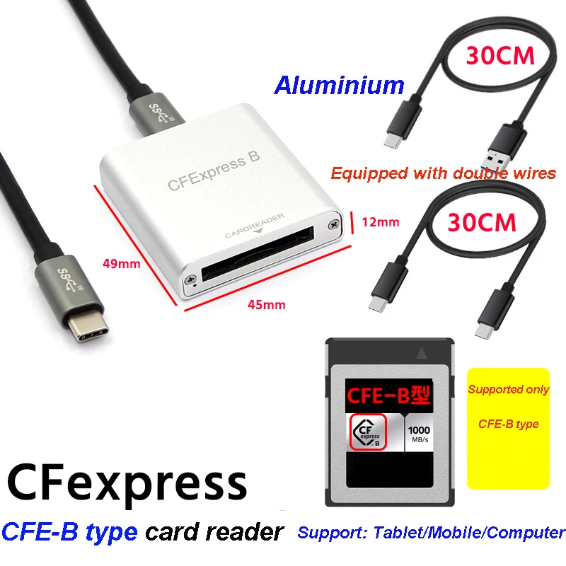 CFexpress Type B & USB3.2 10Gbps Card Reader Ultra High Speed Compatible Thunderbolt 3 Type C for PC Laptop Mobile Phone