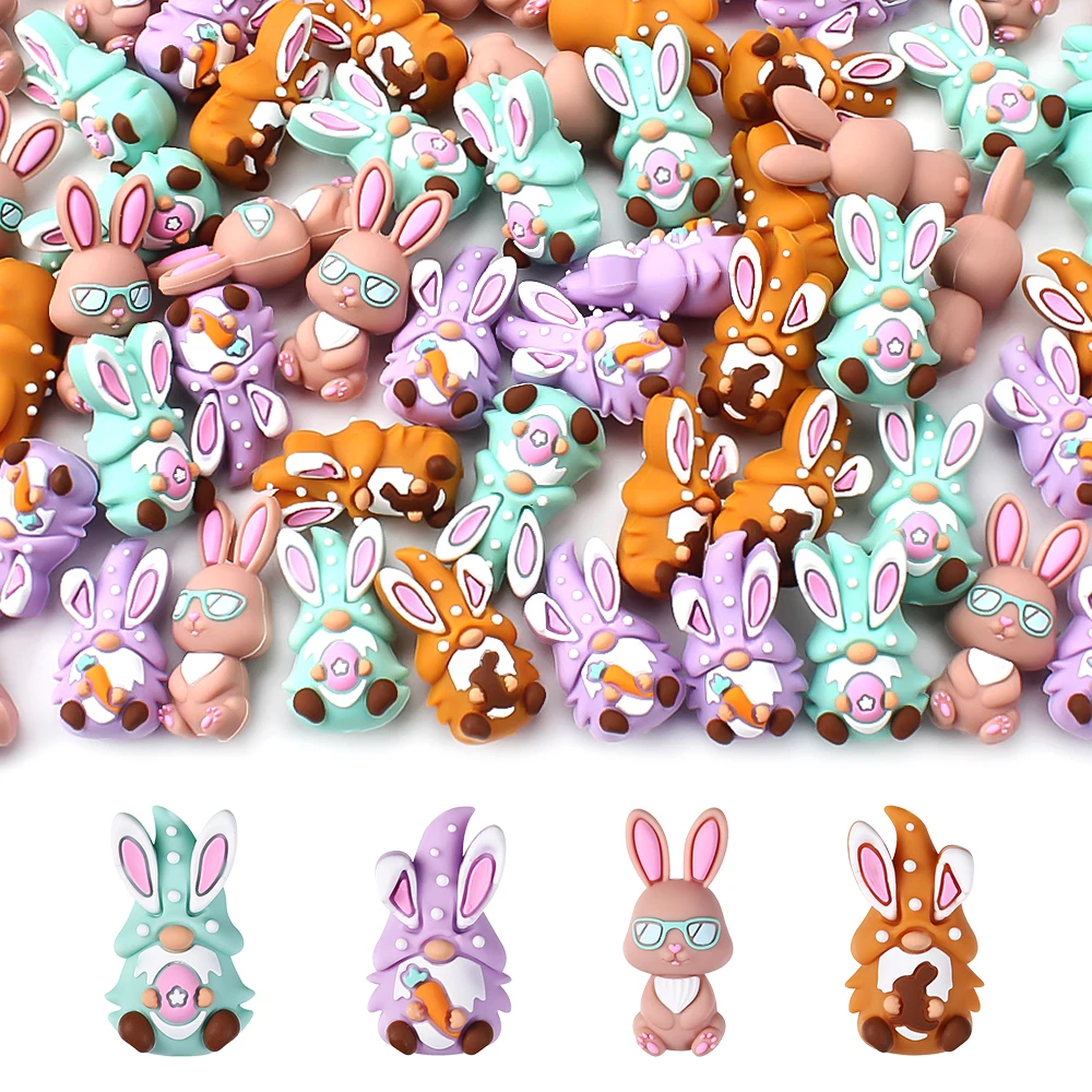 5/10pcs Focal Silicone Beads 3D Easter Bunny Multicolor for DIY KeyChain Making Pen Decor Ornamental Focal Jewelry Accessories