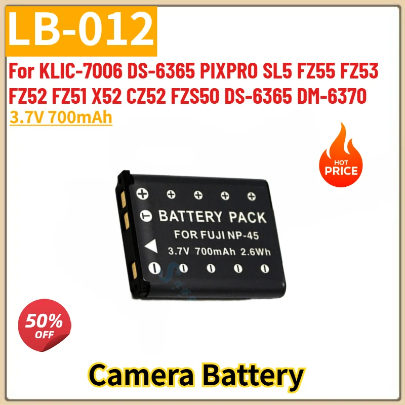 

LB-012 High Quality Camera Battery 3.7V 700mAh for KLIC-7006 DS-6365 CZ52 FZS50 PIXPRO SL5 FZ55 FZ53 FZ52 FZ51 Brand New