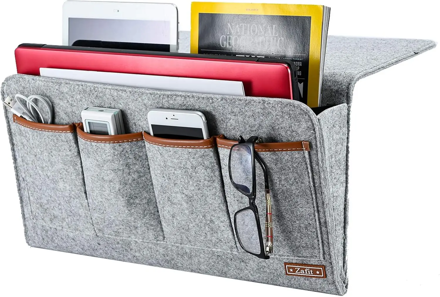 

Прикроватная тумбочка, органайзер большого размера с 7 карманами для журналов, пультов, телефонов (17,3 x 18,1 дюйма, светло-серый)