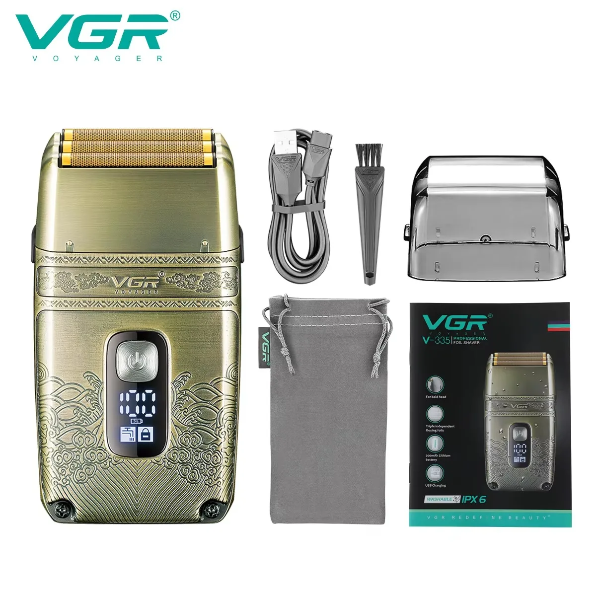 VGR Hair Trimmer Electric Razor Waterproof Beard Trimmer Reciprocating Beard Cutting Machine Metal Shaving Machine for Men V-335