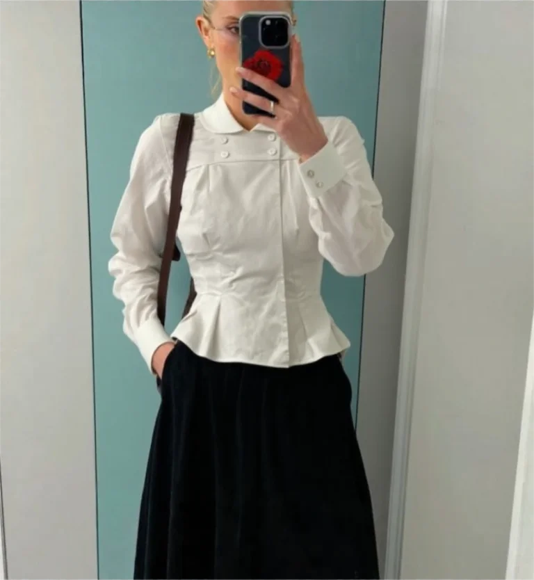 Peachy Autumn and Winter Women's White Shirt, White Long-Sleeved Waist-Cinching Shirt, Autumn and Winter Workwear, Daily Niche Workwear, Casual Top Shirt
