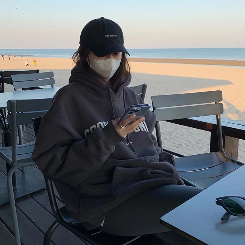 Sudadera con capucha con estampado de letras Thiened Fce para mujer temporada otoño invierno fibra de poliéster 00% diseño personalizado con capucha...