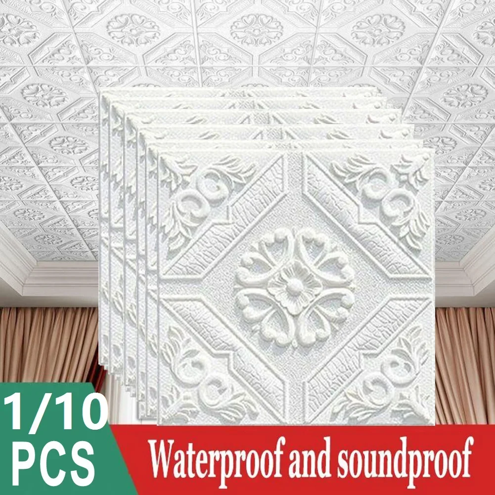 1/10 Pcs 3D Tile Brick Wall Sticker DIY Self Adhesive Waterproof Foam Panel Tv Background 35×35cm Roof Ceiling Room Stickers