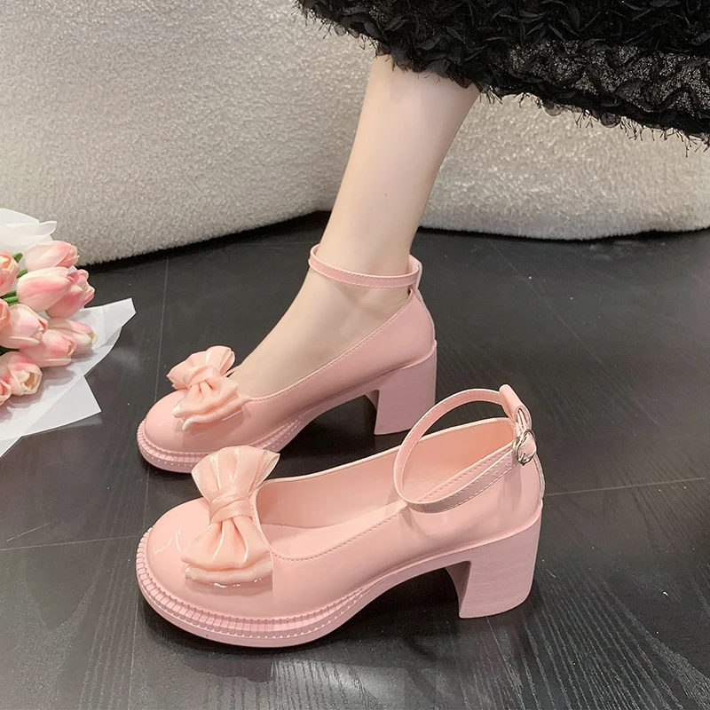 Spring Women\'s High Heels Mary Jane Bow Fashion New Fashion Solid Color Designer 2024 High Heel Women\'s Shoes Zapatos Mujer