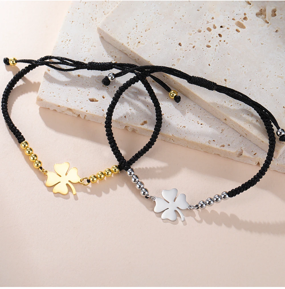 COOLTIME Mode Vier Blätter Klee Armbänder Edelstahl Hand Gewebt Seil Frauen Armband Schmuck Geschenk Großhandel – Detail 9