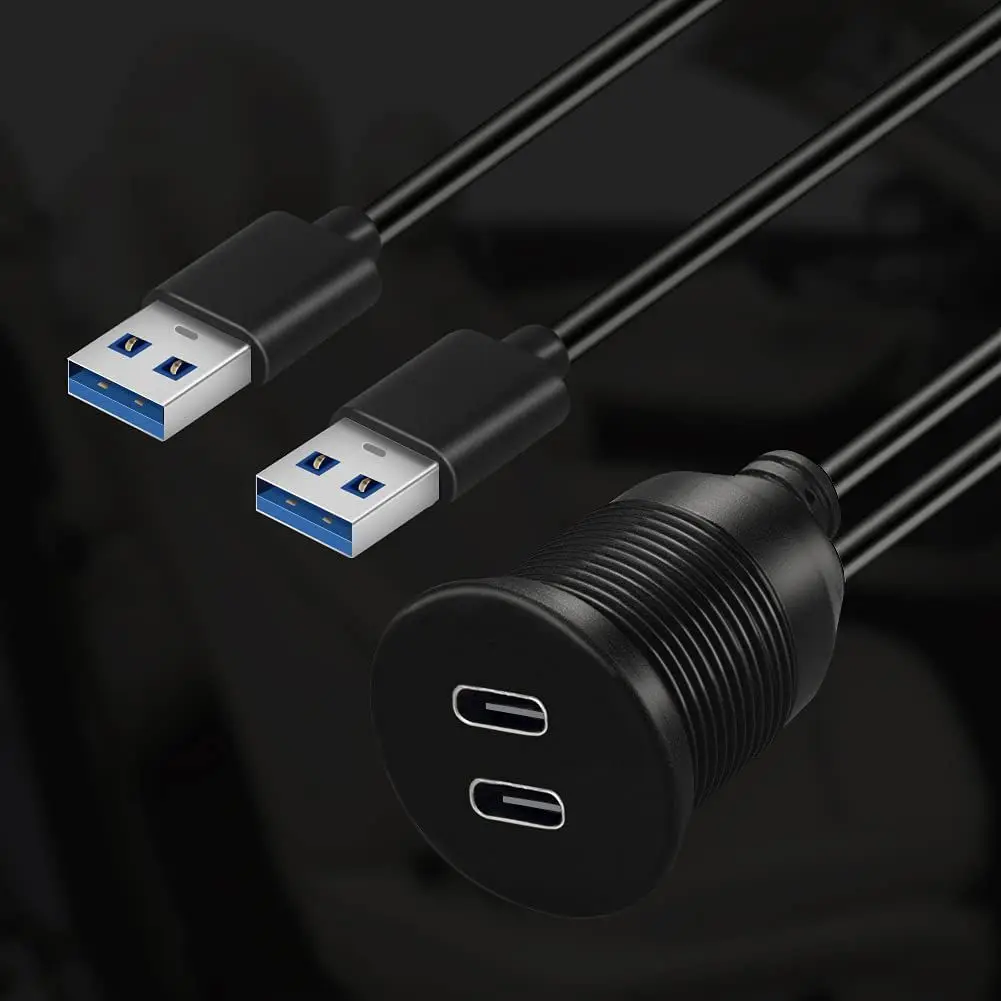 

Dual Port Waterproof Male to Female USB 3.0 to Type-C Panel Dashboard Car Flush Mount Cable