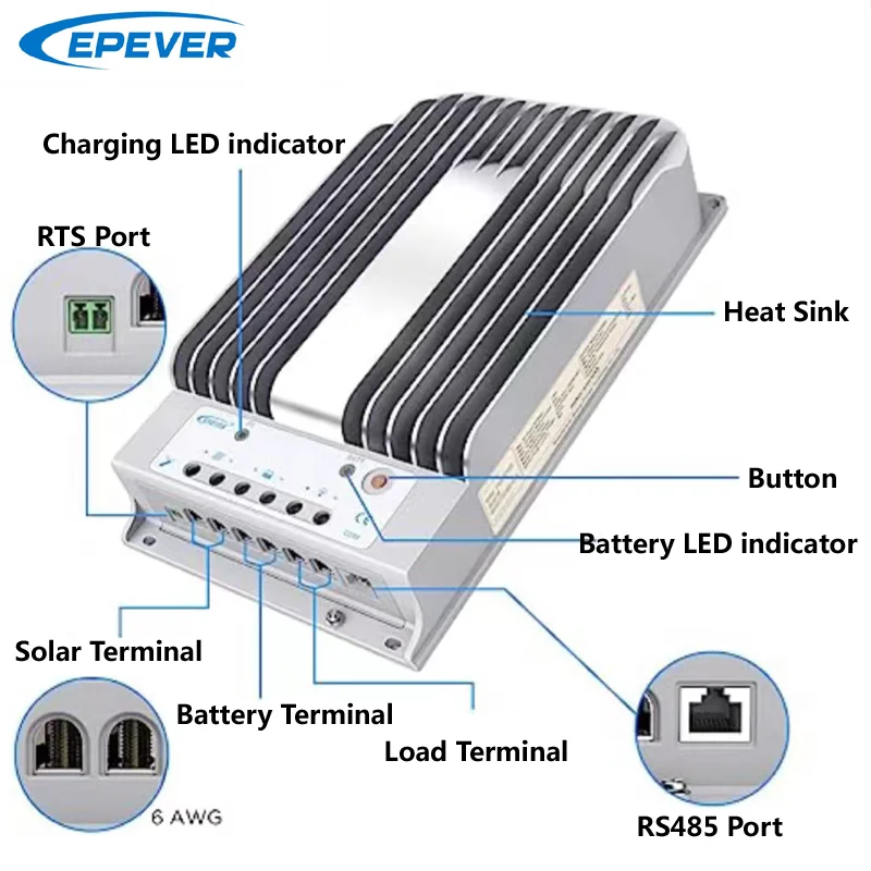 EPEVER 40A MPPT Solar Charge Controller Aluminum Case 12/24V Auto Max PV Input 150V Tracer4215BN With MT50/MT52 Monitor Optional