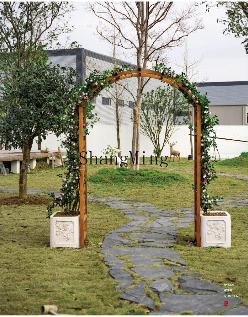 

CL Garden Landscaping Arrangement Outdoor Teak Arch Flower Stand with Flower Box Garden Rose