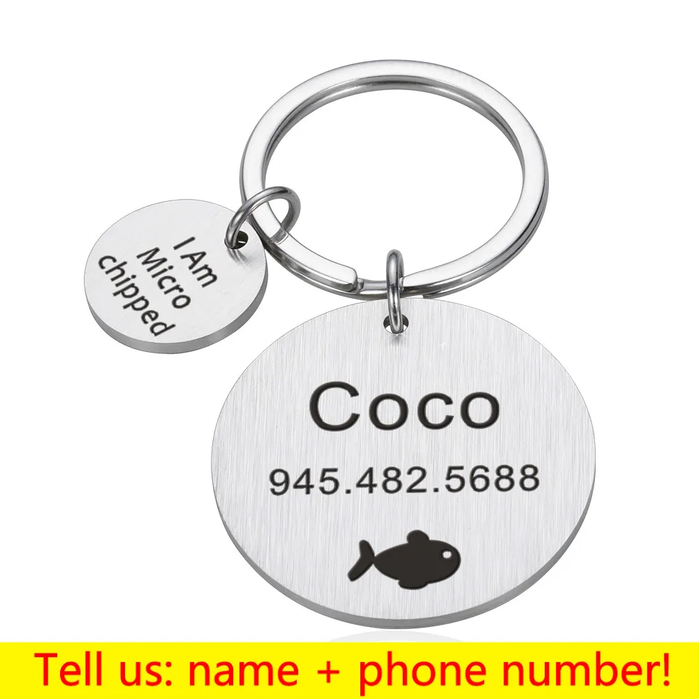 Custom Dog ID Tag Keychain Personalized Carved Pet Name Number Keychain Nameplate Anti-loss Pendant Jewelry Accessories