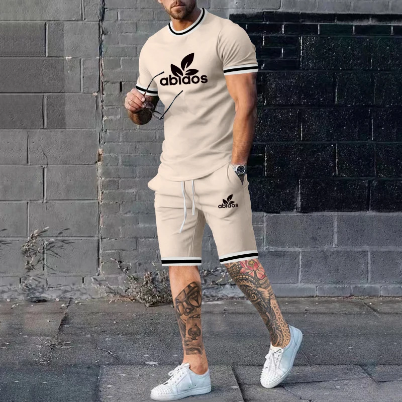 2023 sommer Neue Männer T-shirt Shorts 2-Stück Strand Mode Marke Brief-Gedruckt Casual Straße Ball Sportswear Große und Short Set