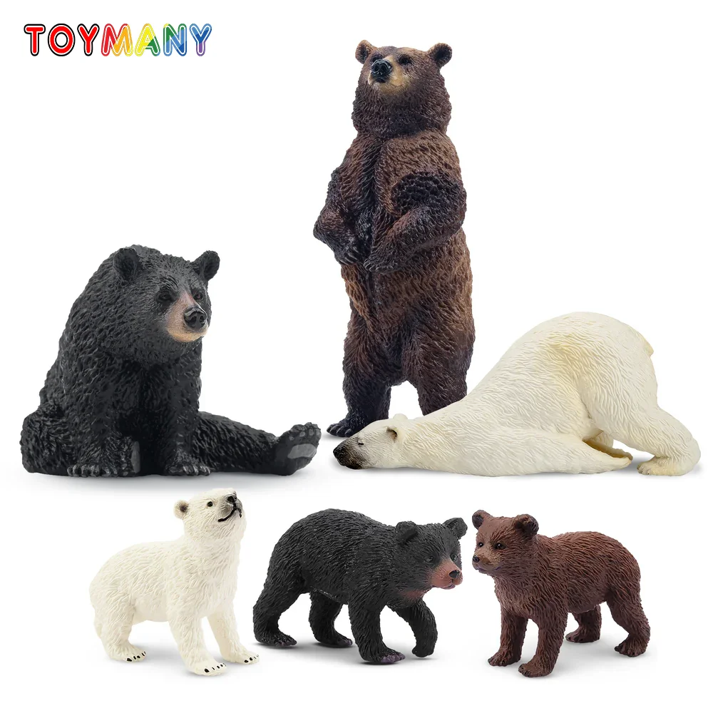 Toymany Simulation 6 pièces ours sauvage faune modèle Animal jouet Mini figurines poupées Figurines d'action jouets enfants cadeau gâteau décor