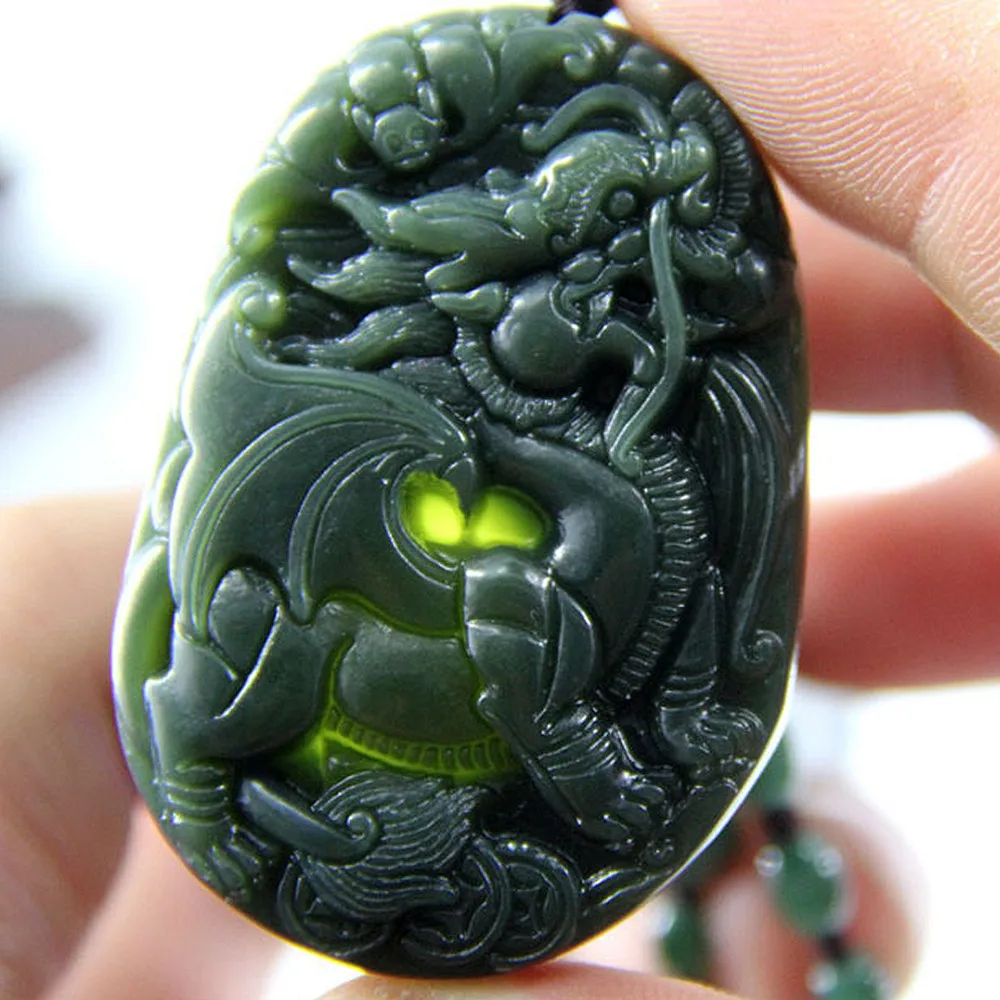 

Real Natural Hetian Jade Hand-carved Green-jade Flying Fire Qilin Pendant Men Women Jade-Brand Necklace Chain Hewelry Jewelry