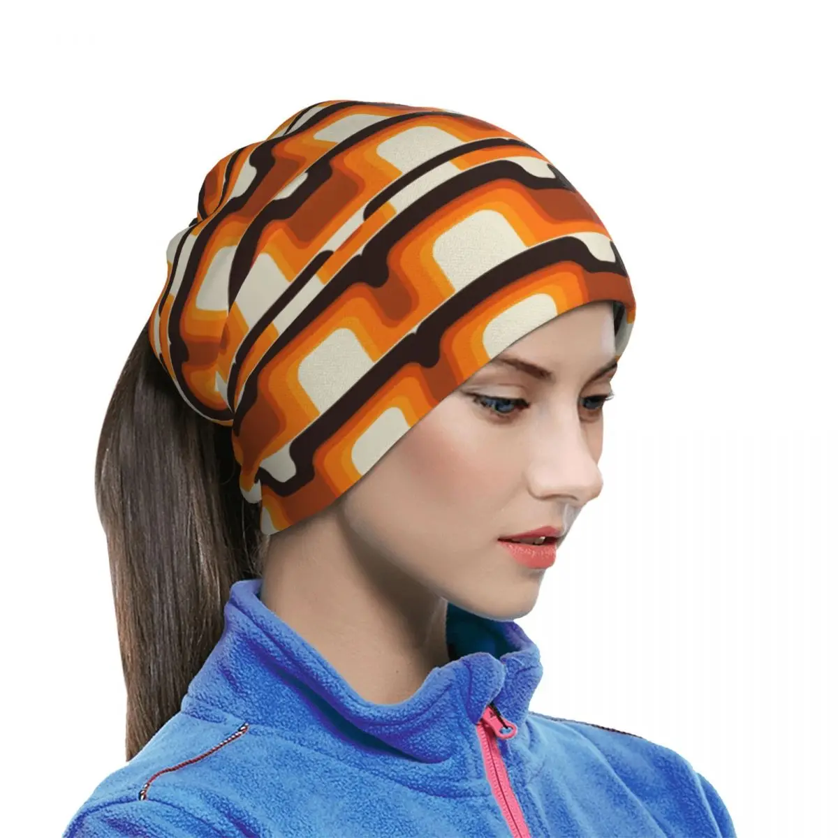Mid-Century Modern Meets 1970s Orange Multifunctional Elastic Neck Gaiter Dust Proof Face Cover Bandana Unisex for Cycling