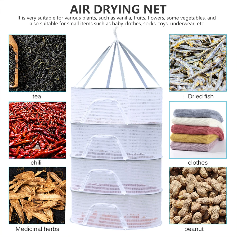 

4-слойная подвесная корзина для рыбы с молниями, сетка для сушки белья, съемная ветрозащитная сетка от насекомых с крючками для цветов, бутонов, растений, органайзер