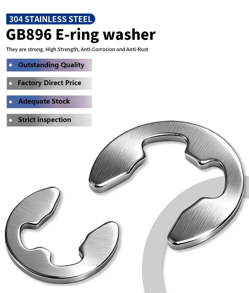 304 Edelstahl E-Ring-Unterlegscheiben GB896 DIN6799 E-Clips Wellensicherungsringe Sicherungsringe Befestigungselemente Sortiment M1.5-M15 – Detail 1