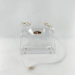 European American Street Jelly Transparent PVC Bag Classic Lock Buckle Bag Handheld Shoulder Crossbody Trend brand beach handbag