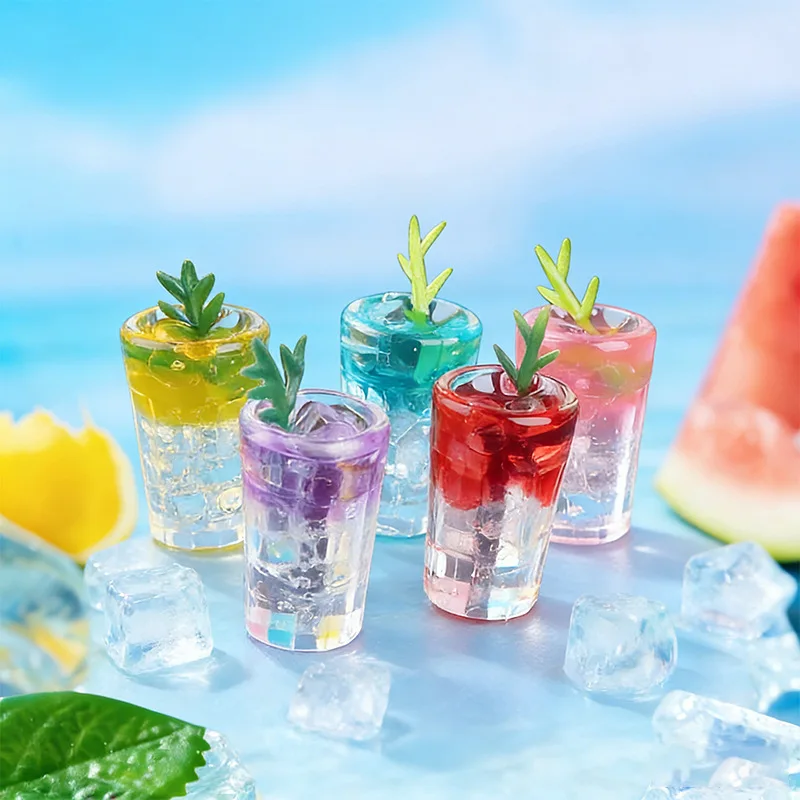 

17PCS Mini Resin Drink Models Figurines Summer Fruit Bubble Ice Cup Miniatures DIY Craft Supplies for Dollhouse Party Favors