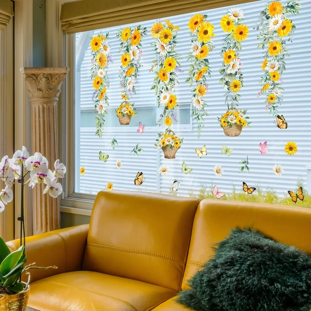 Electrostatic Decals Daisy Window Clings For Window And Glass Surfaces Daisy Floral Design Vine Pattern For Glass Surfaces