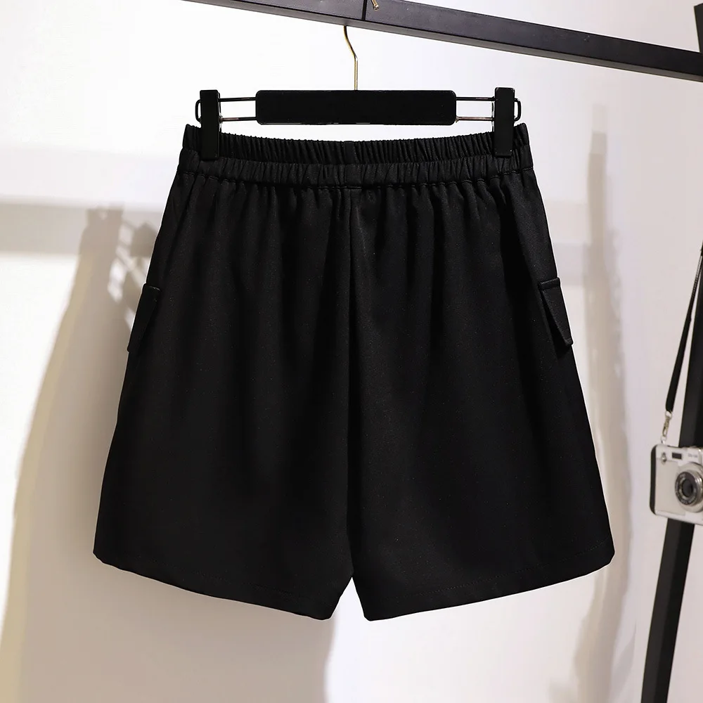 Short ample et décontracté pour femmes, grande taille, jambes larges, avec poches à boutons, noir, 3XL, 4XL, 5XL, 6XL, 7XL, nouvelle collection été 2022