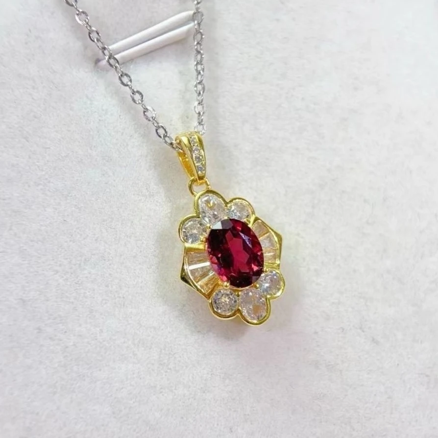 

VVS Natural Garnet Pendant with Certificate 6*8mm 1ct Genuine Garnet Jewelry Solid 925 Silver Gemstone Pendant with Necklace