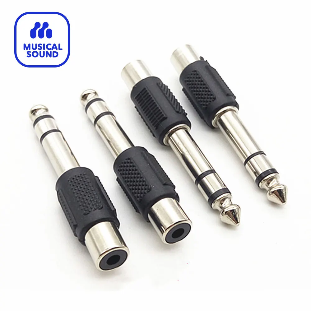 6.35mm 1/4 Inch Stereo TRS Male Plug to RCA Female Jack Silver Adapter Connectors 6.35mm Stereo Male to RCA Female