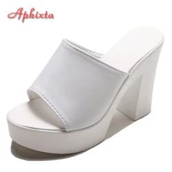 Aphixta 2024 Summer 7cm Chunky Heels Slides Women Mules White Design Platform Slippers Sandal Cool Peep Toe Shoes Female