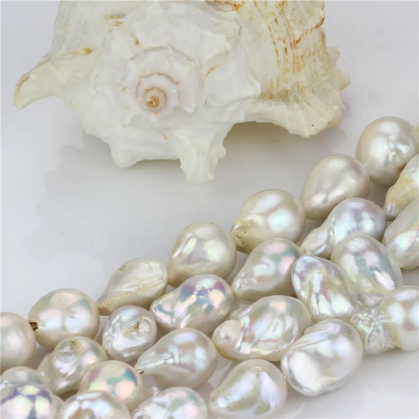 

Irregular shape baroque pearl strand 15-16mm AA- nucleated freshwater pearl strand wholesale