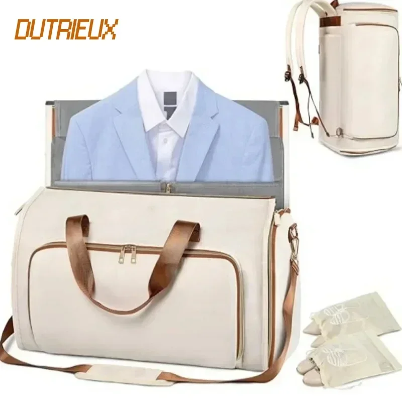 2024 new fashion travel suit bag convertible clothing bag wear-resistant folding storage hanging bag can be crossbody backpack