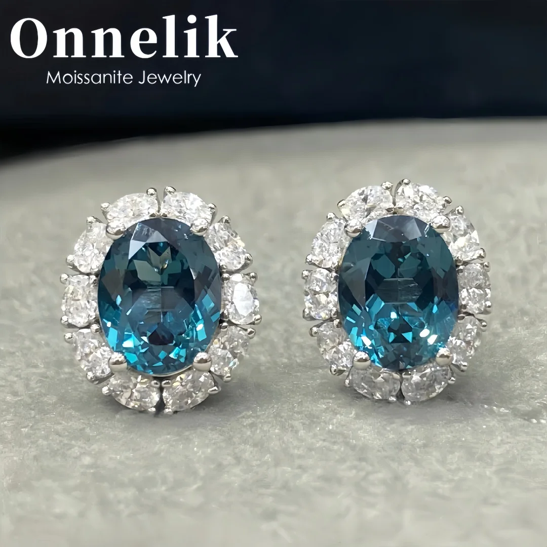 

Onnelik 2CT Lab Grown Peacock Green Spinel Earrings 100% 925 Sterling Silver inlay 5A Zircon for Women Party Gifts Fine Jewelry