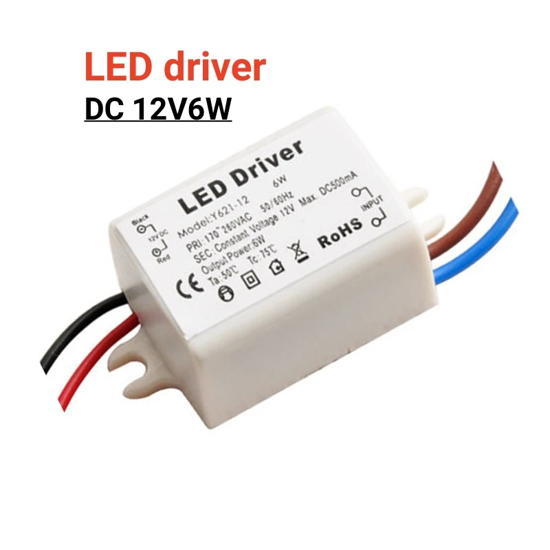 Y621-12 LED Driver Lighting Transformer Constant Current Input AC 110 -260V 500mA 50 -60Hz Output DC 12V 6W for LED Strip Lamp