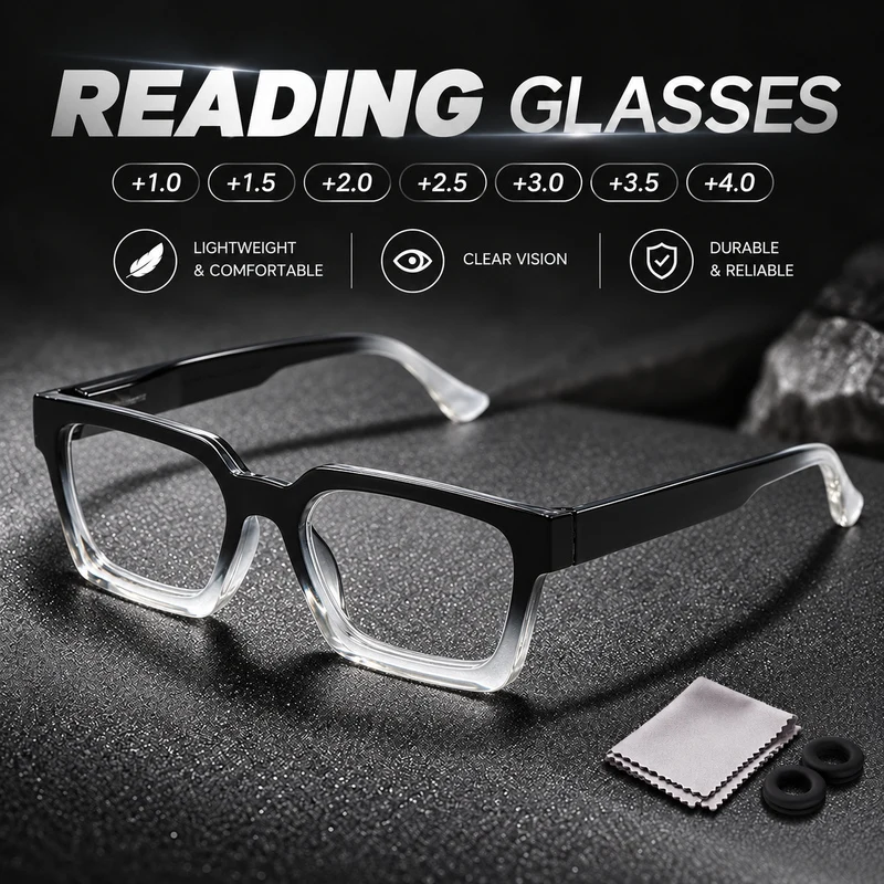 1 Pair Fashion Reading Glasses +1.0 to +4.0 with Cleaning Cloth and Anti-Slip Ear Hooks for Home and Office