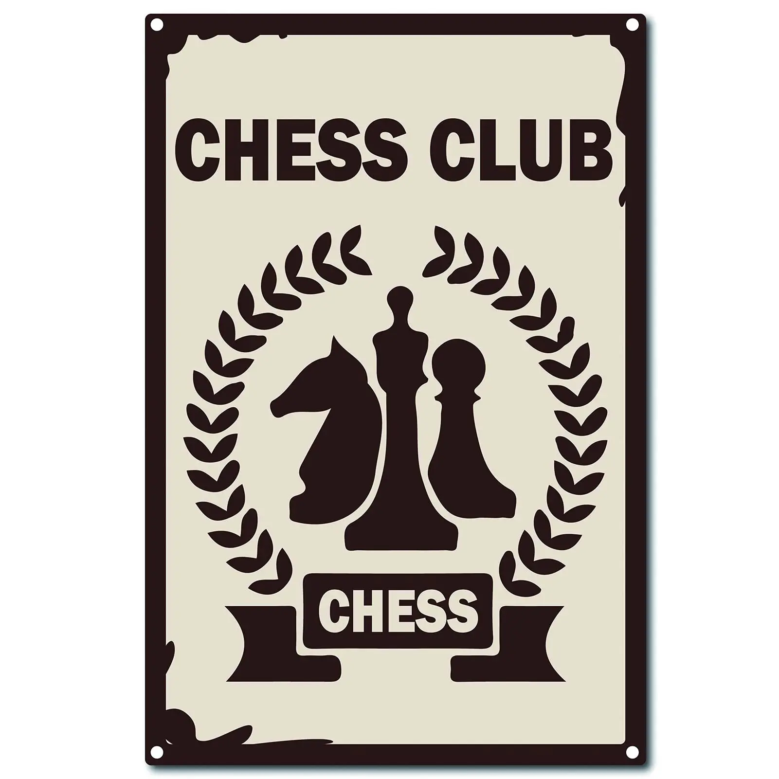 CREATCABIN Chess Club Tin Sign Vintage Metal Wall Decor Decoration Art Mural Hanging Iron Painting for Home Garden Coffee Bar Pu