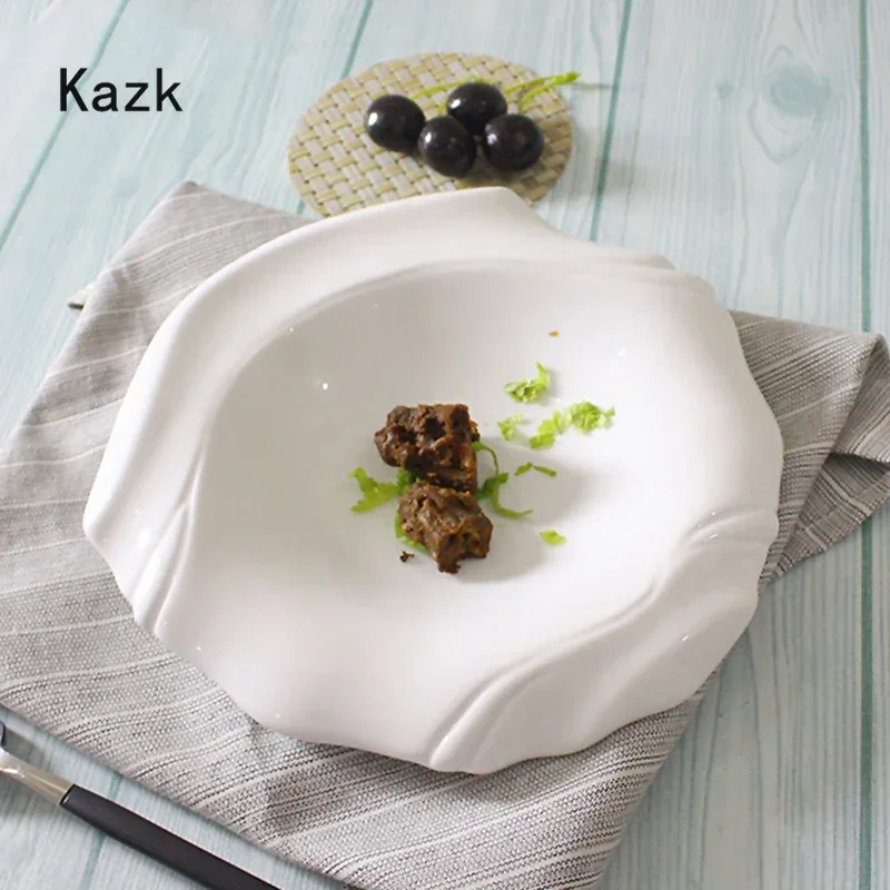 Creative Bamboo Ceramic Plate Western Dining Table Spaghetti Dinner Plate Dessert Dishes Serving Tray Nordic Relief Tableware