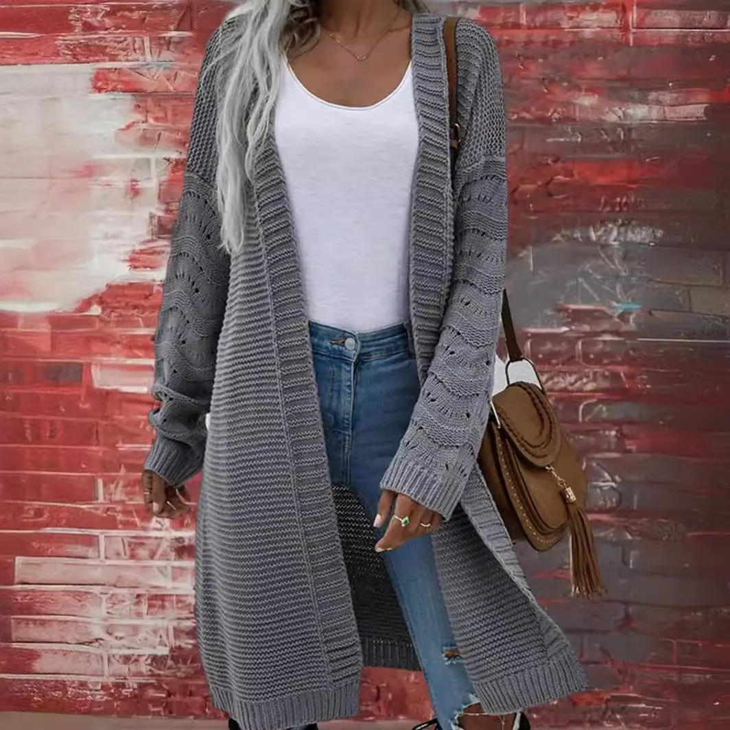 Maglione cardigan lavorato a maglia lungo da donna di media lunghezza in cotone colore casual aperto sul davanti Sle autunno Faion abbigliamento da donna