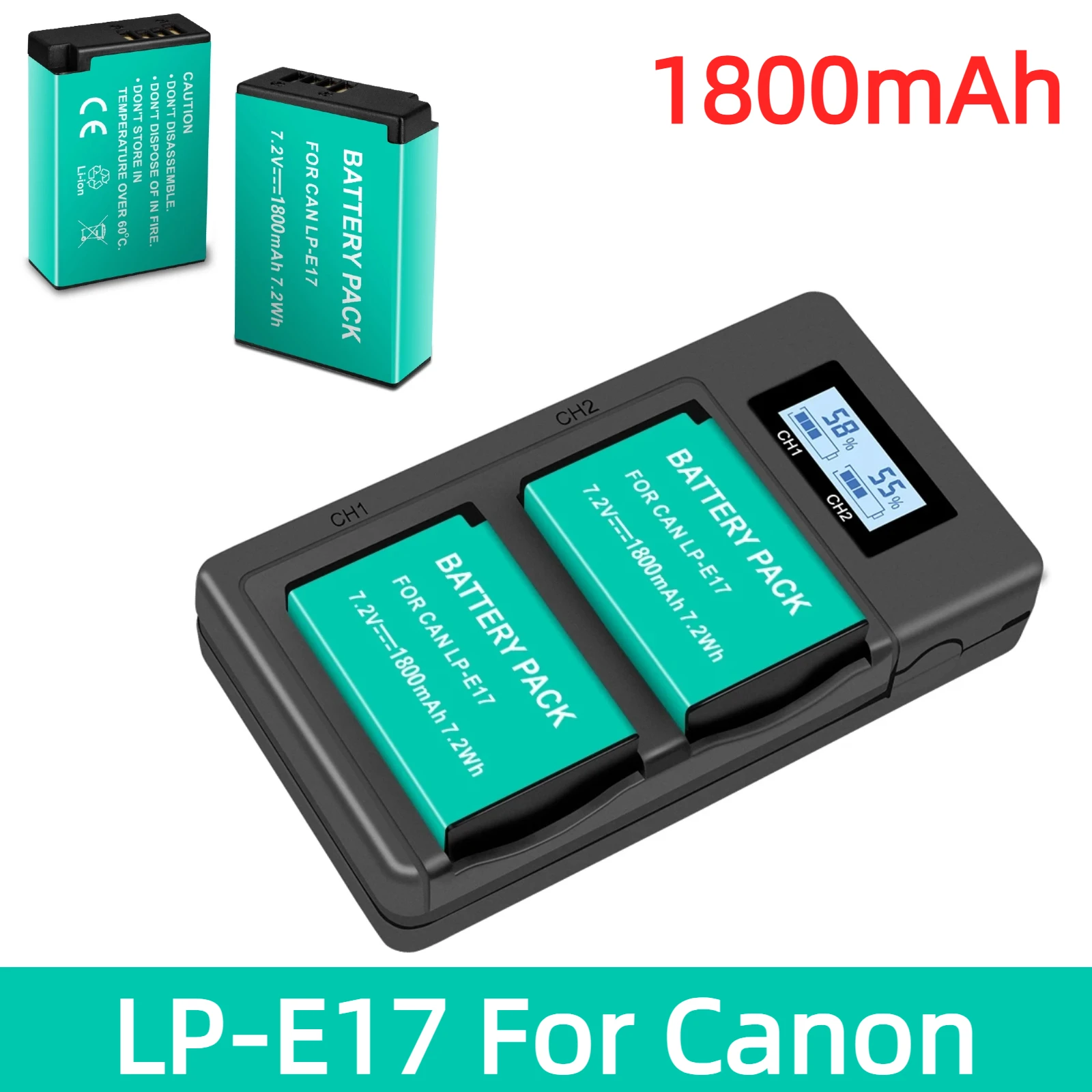 Set caricabatterie LP-E17 da 1800mAh per Canon EOS 200 250D M3 M5 M6 750D 760D T6i T6s 800D 8000D 77D Kiss X8i con caricabatterie LCD a 2 slot