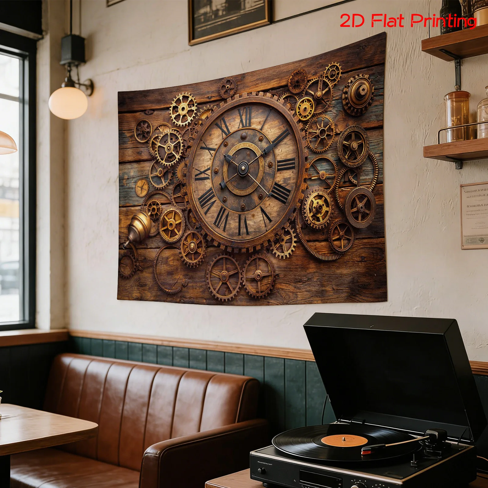 Steampunk Gear Clockwork Tapestry Wall Hanging Canvas Art Rustic Industrial Mechanism Decor Banner for Living Room Bedroom