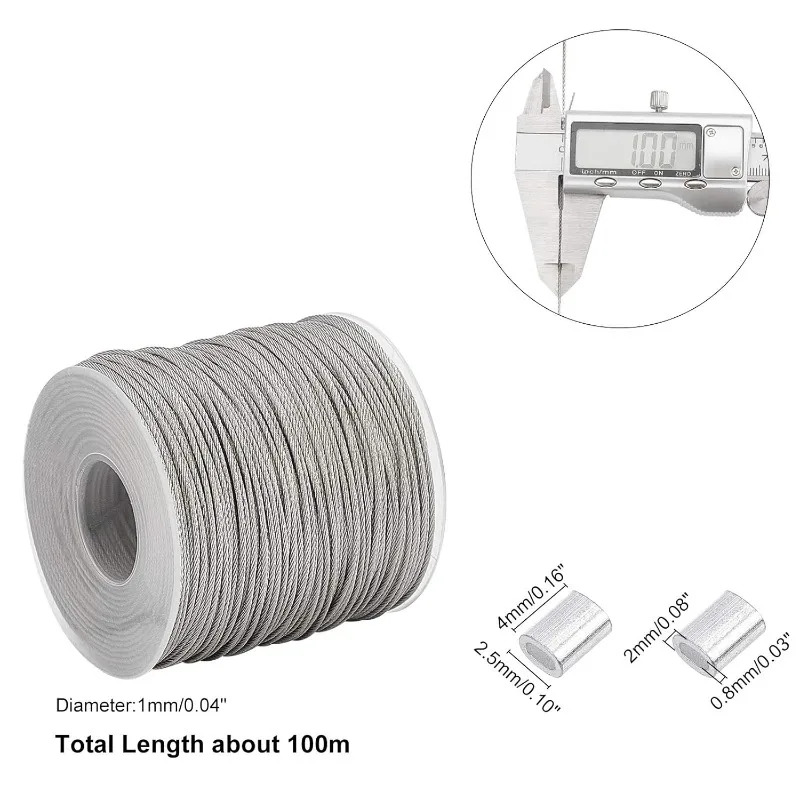 328 Feet/109 Yards 1mm Heavy Duty Picture Hanging Wire, 304 Stainless Steel Photo Frame Hanging Wire with 30 pcs Aluminum