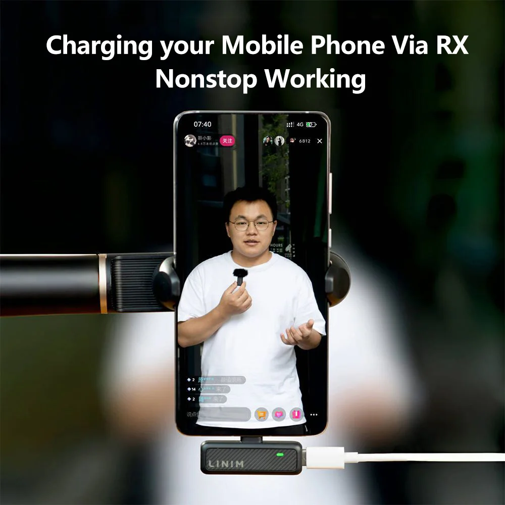 LINIM M7 Wireless Lavalier Microphone for iPhone Android Type-C Phone with Charging Case for Live Streaming Vlog Interview